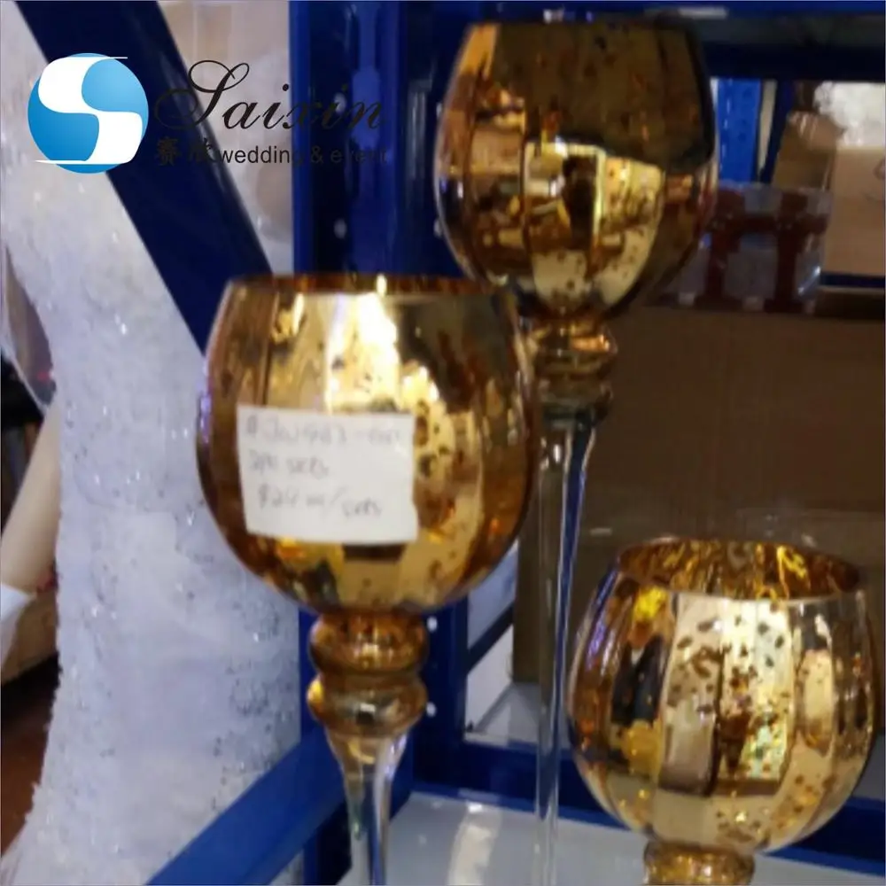 ZT-027 недорогого комплекта золото вина стеклянный подсвечник для свадьбы событие украшения