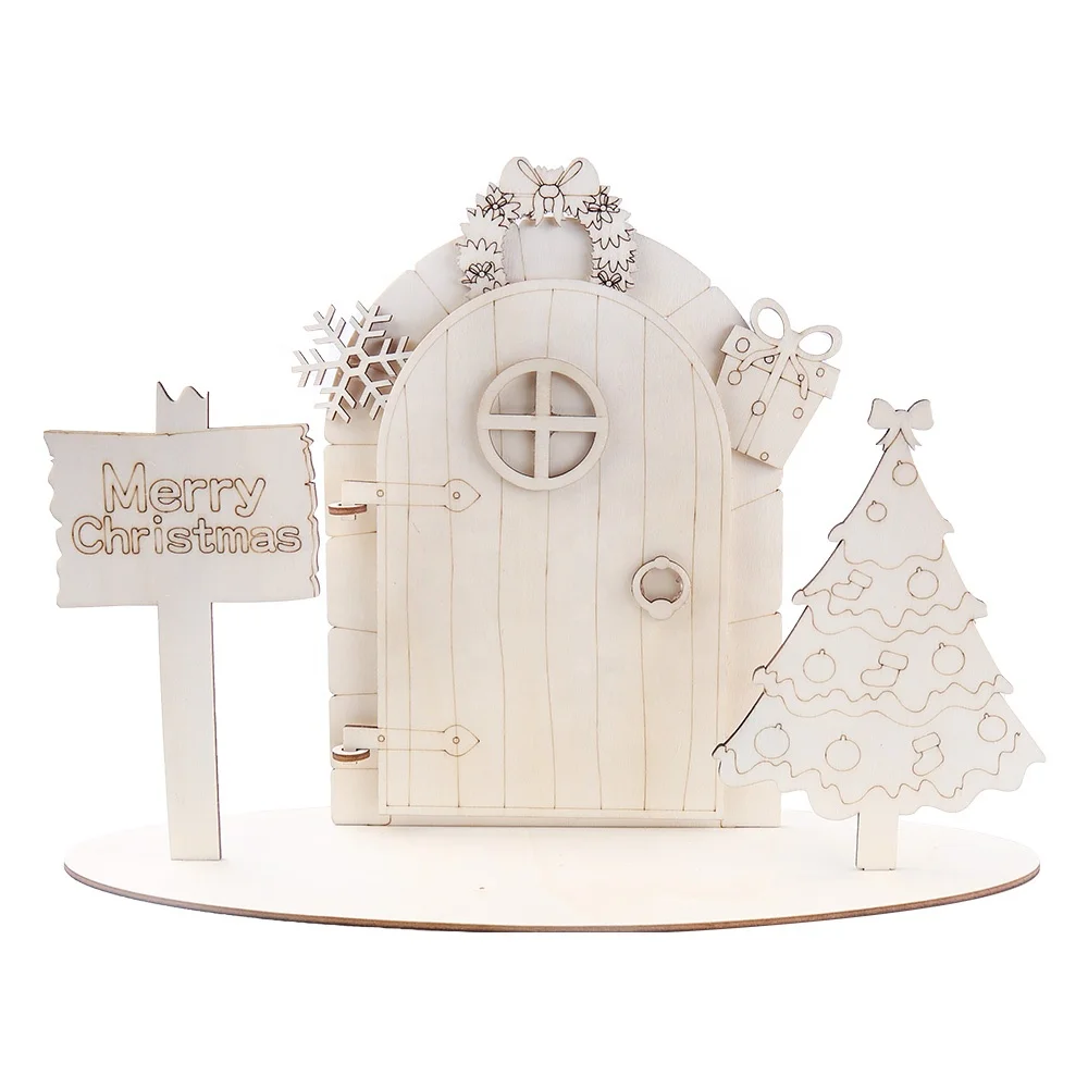 
Wooden Fairy Door Craft Kit with Base Stand and Flag Opening Stand Fairy Door Opening Fairy Castle Door 
