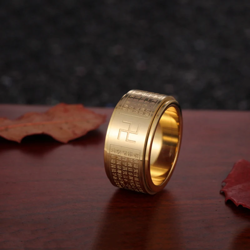 Buddhist Chinese Heart Sutra Ring  Men Stainless Steel Spinner Rotating Rings  Men Amulet Jewelry Mantra Spinner Ring
