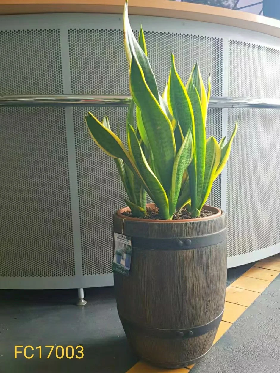 hot sale artificial tall round wood texture fiberglass concrete flower planters