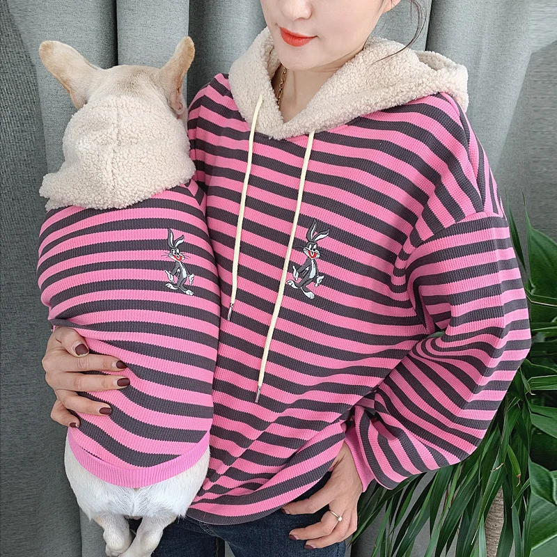 Wholesale Fashion Striped French Bulldog Hoodie Dog and Owner Matching Clothes
