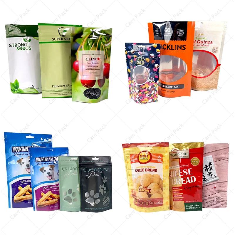 Custom Snack Peanut Food Packaging Plastic Bag Flexible Bolsa Mylar Glossy Ziplock Dry Food Plastic Bags