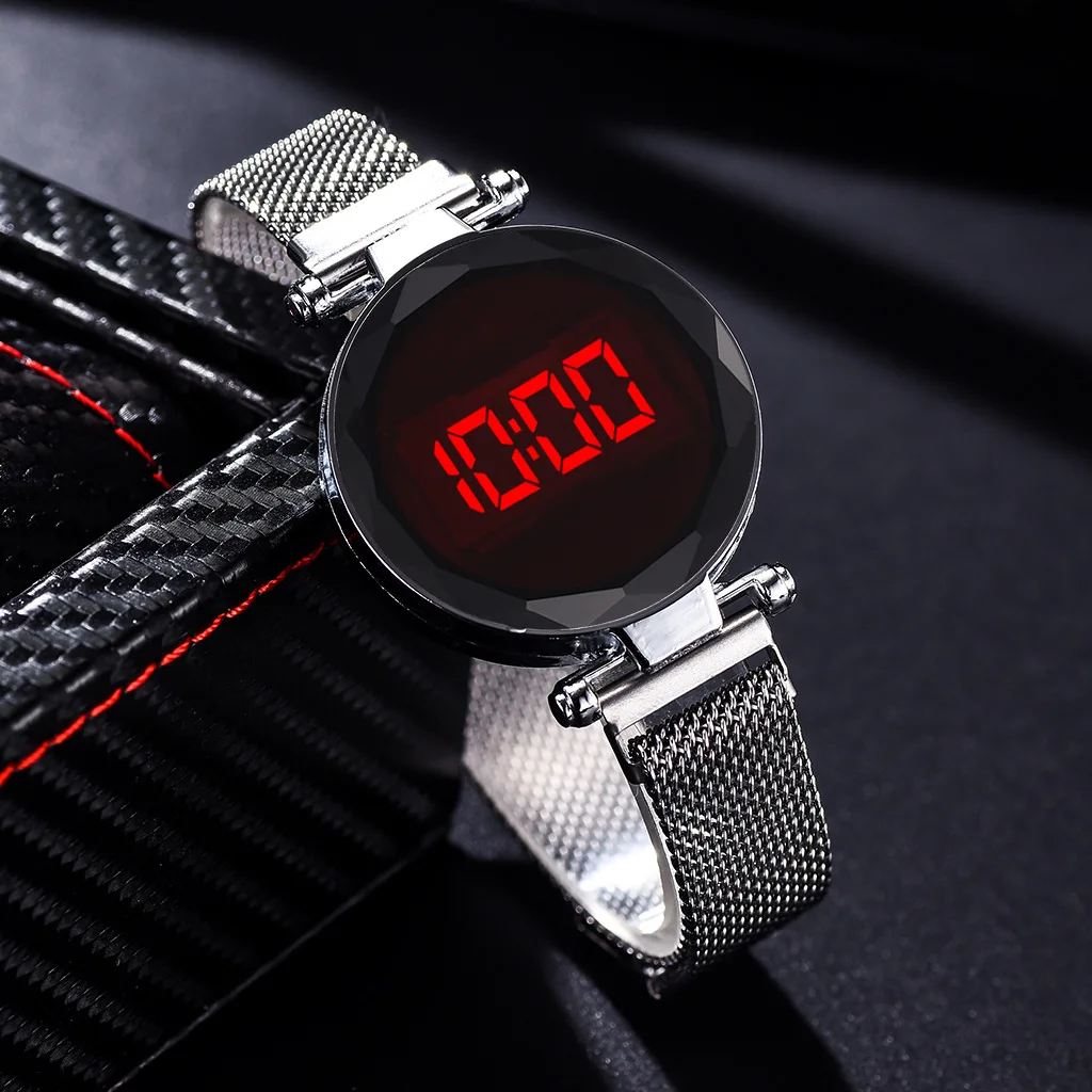 Ladies fashion personality electronic watch magnet button touch screen alloy mesh belt spot wholesale