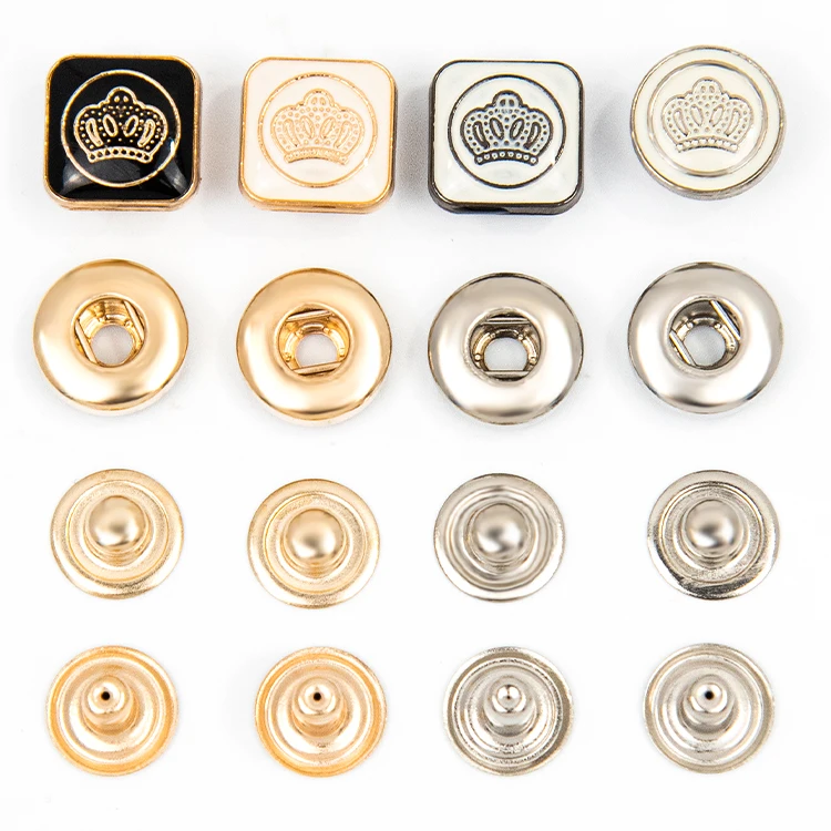 Wholesale Metal Square Zinc Alloy 4 Part Buttons Muslim Clothing Fastener Press Stud Shirt Thobe Snap Button