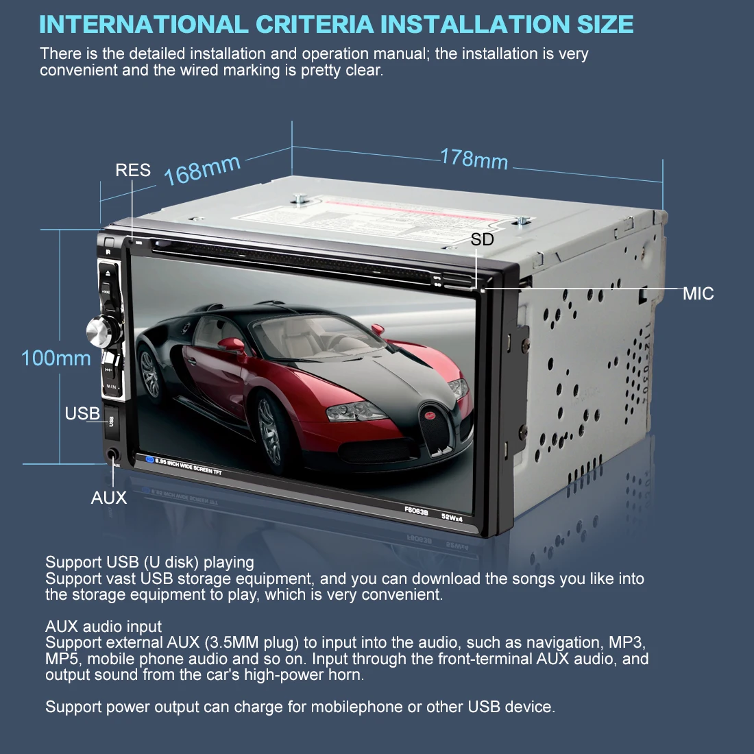 Universal double din car radio stereo touch screen dvd player