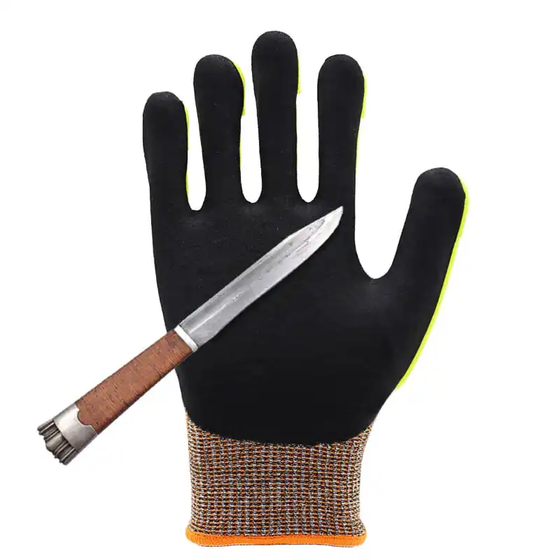 Hot Sale 13g HPPE Liner Palm Coated Sandy Nitrile Anti-cut Work Gloves Tpr On Back At Wrist Anti-slip Industrial Safety Gloves