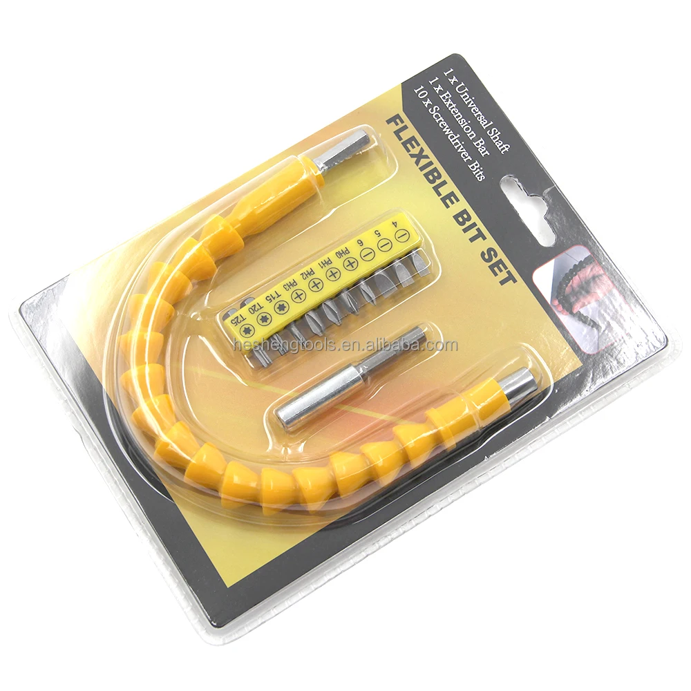 3pc screwdriver handle rubber strip screwdriver set with 60mm extension rod yellow universal flexible shaft