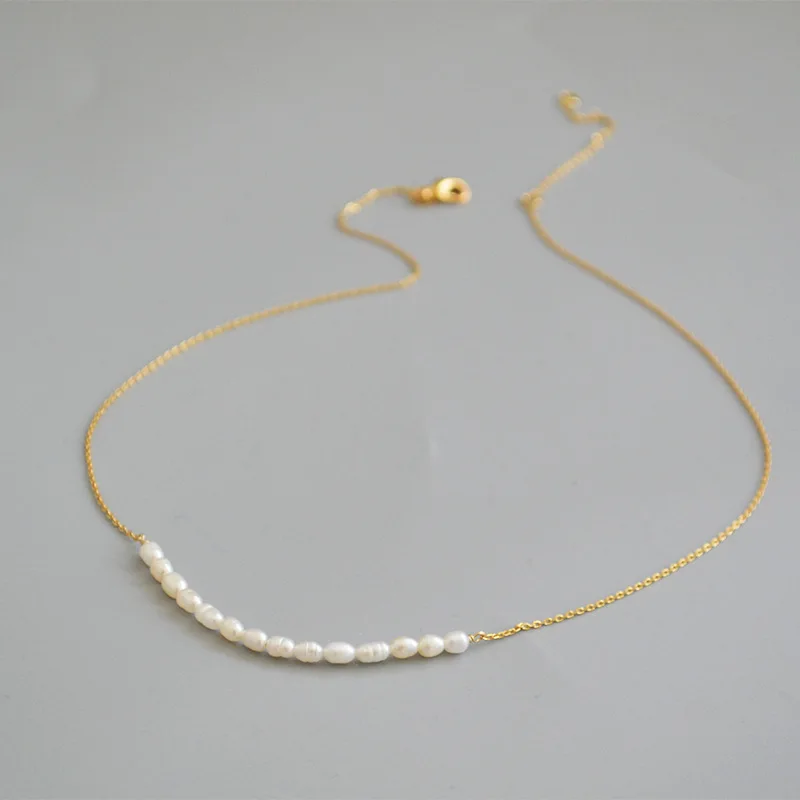 Freshwater pearl necklace brass chain 18k gold plated jewelry luxury pearl necklace