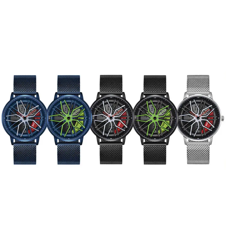 Auto Expensive Stainless Steel gtr Spining Wheel Rolling 360 Degree Rotating Drifting 3d Car Dial Rims Wrist Watches For Men