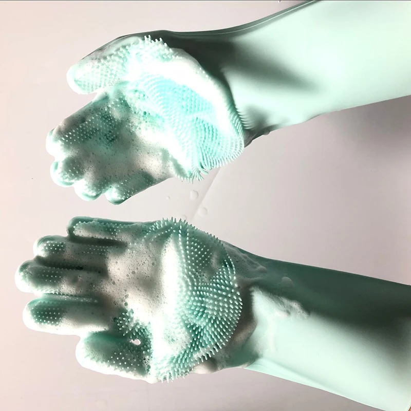 
Factory wholesale colored thickening silicone cleaning brush scrubber rubber household pot washing gloves for kitchen 