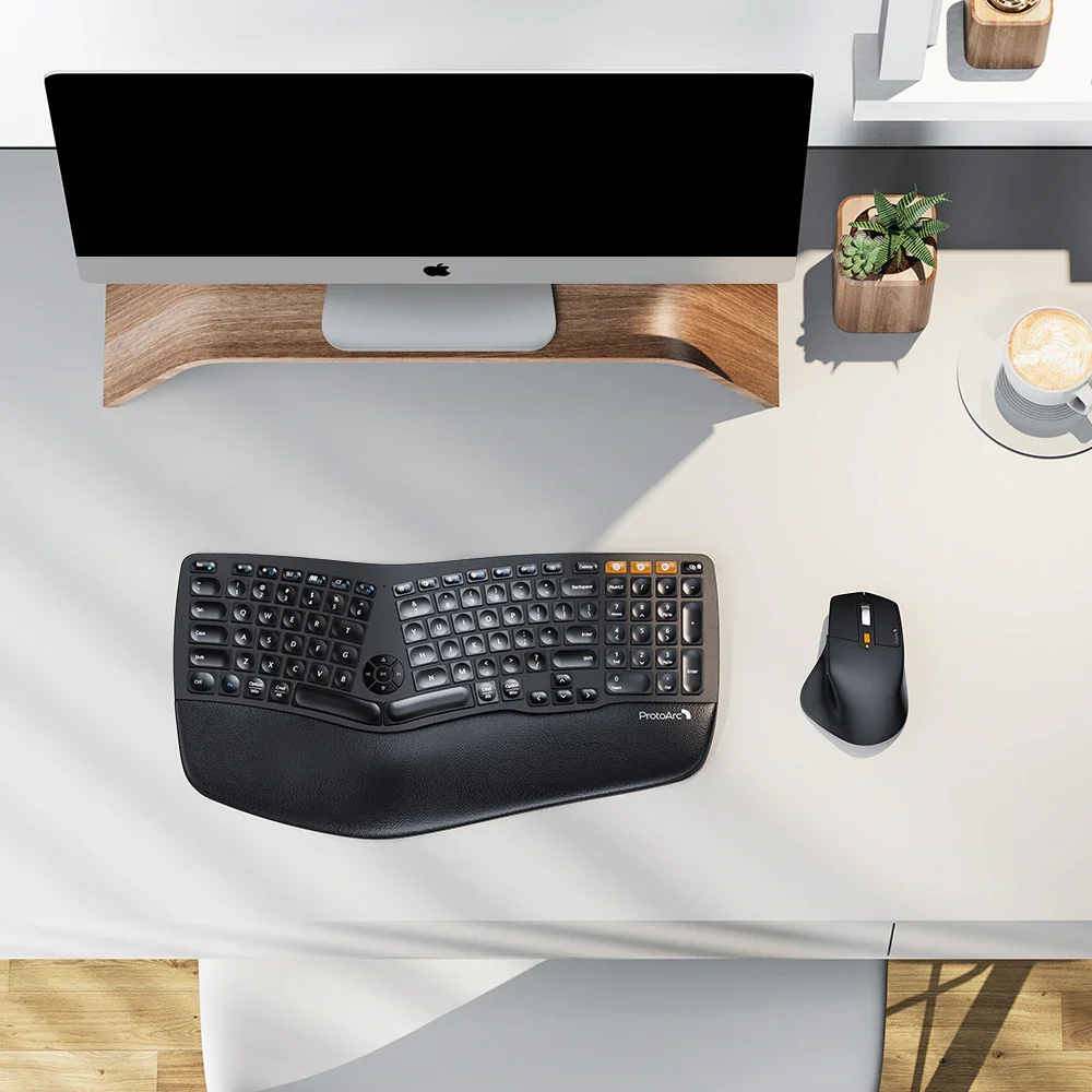 ProtoArc Wireless Mouse and Keyboard Combos Split Design Rechargeable BT Computer Keyboard Ergonomic Keyboard and Mouse
