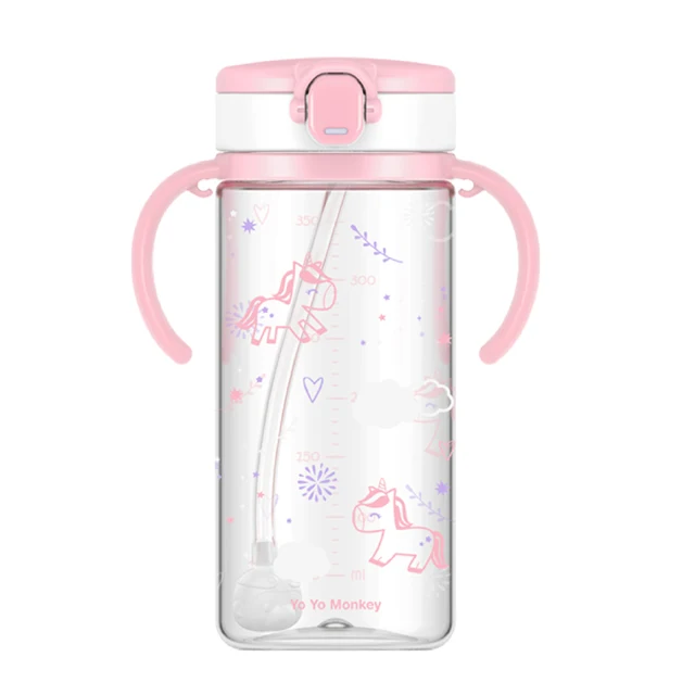 BPA Free spill free  Tritan plastic drinking bottle with detachable handle and strap  for baby  350ML