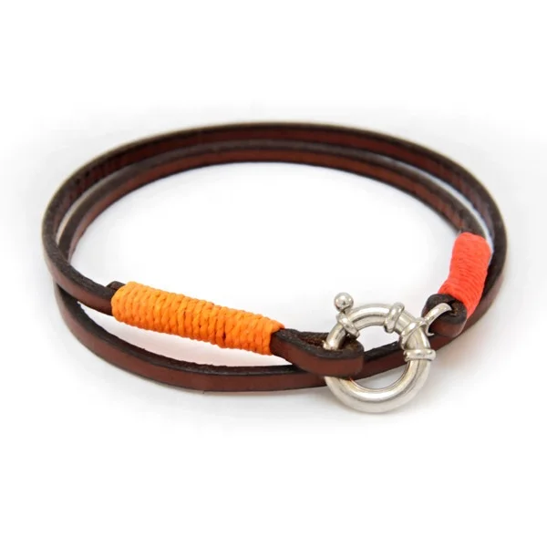 Factory Direct Sales Hand Made Heart Soul Double Trapped Silver Lock Neon Wax Thread Skin Leather Bracelet