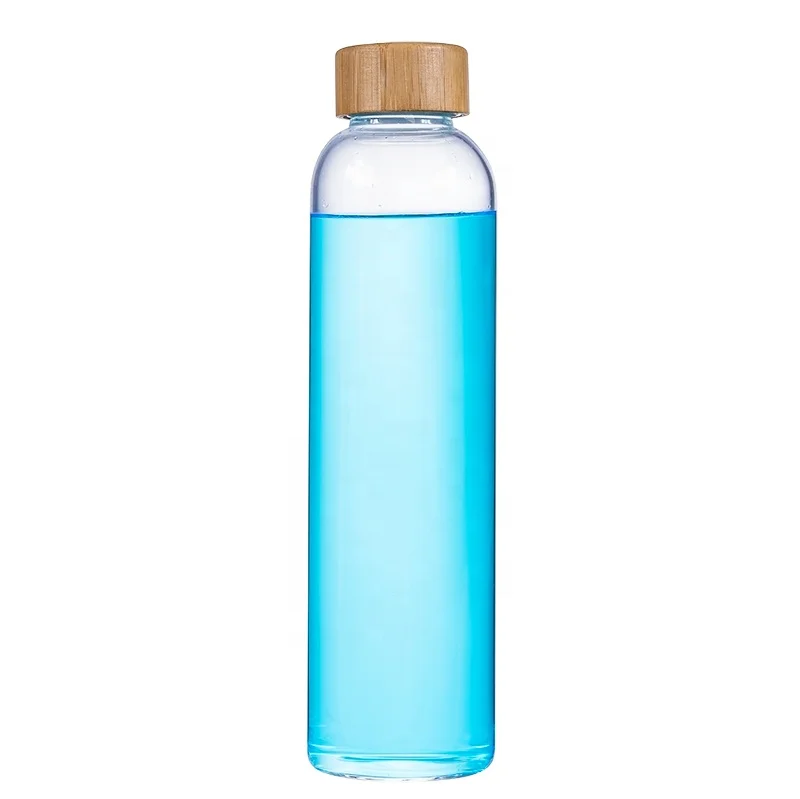 Super Clear 550ml borosilicate Glass Water Bottle Portable Gym Drinking Water Bottle with bamboo wood lid and custom Logo