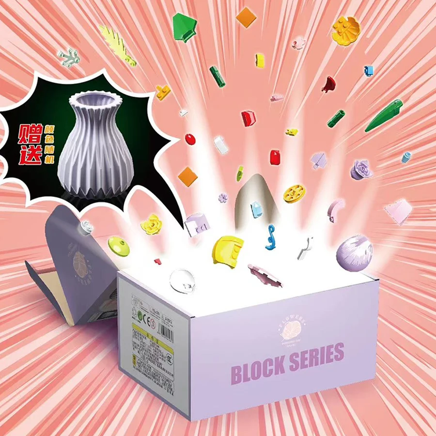 Eternal Decorative Bouquets Plastic Flowers Calendula & Kapok Series With Vase Gift Flower Bouquet Building Block Sets Flower