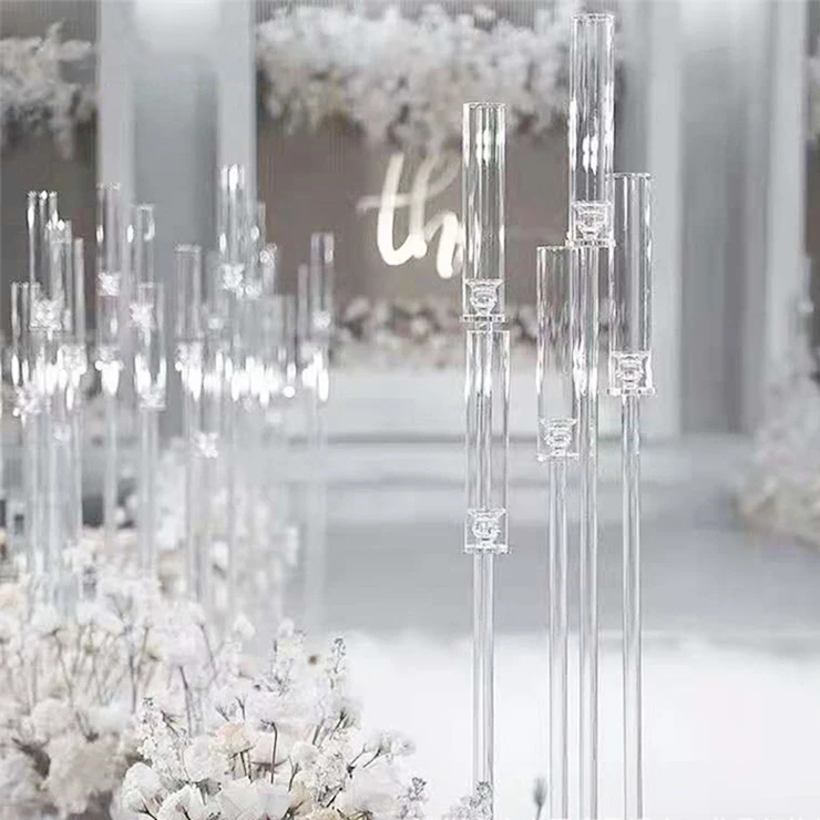 Wholesale Tall Clear Acrylic Candle Holders Wedding Centerpiece Crystal 8 Arms Candelabra For Mariage Party Decoration