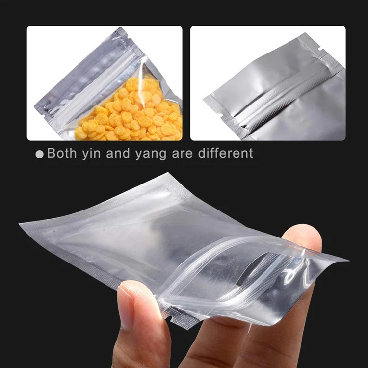 Resealable Zipper Top Clear Front Yin Yang Back Mini Smell Proof 3 Side Seal Storage Foil Pouch Jewellery Mylar Zip Lock Bag