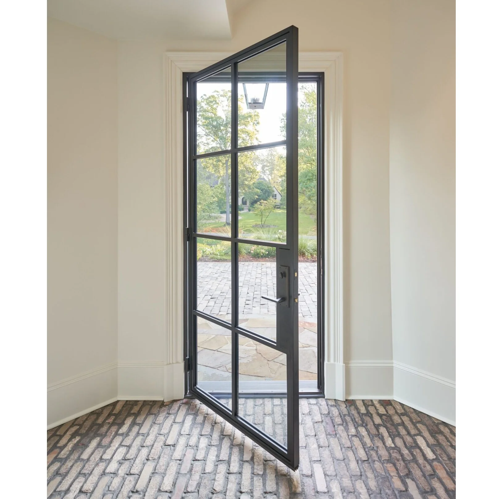 Wholesale matte black commercial double glaze interior french iron steel door with grid