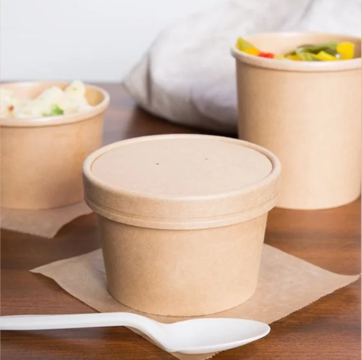 18oz Small Kraft Paper Food Packing Bowl Factory Price Wholesale Restaurant Chinese Food Takeout Kraft Paper Salad Bowl with Lid
