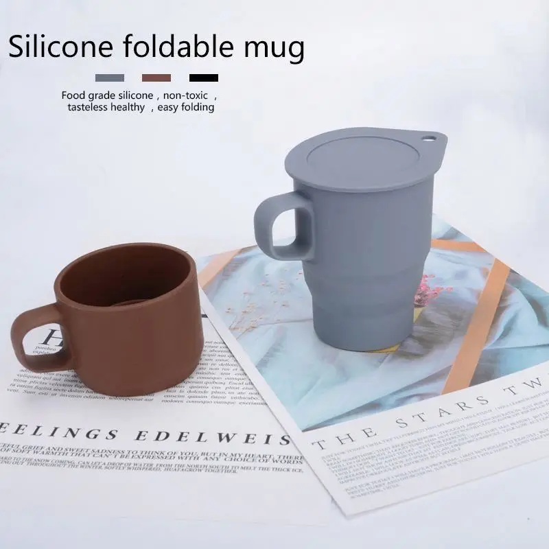 Logo printing custom silicone mug, custom steel enamel folding camping mug, colorful logo printing silicone coffee cup