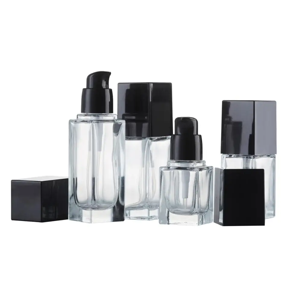 Wholesale new product Clear rectangle bird black pump 30ml 1 oz skin care lotion glass bottle