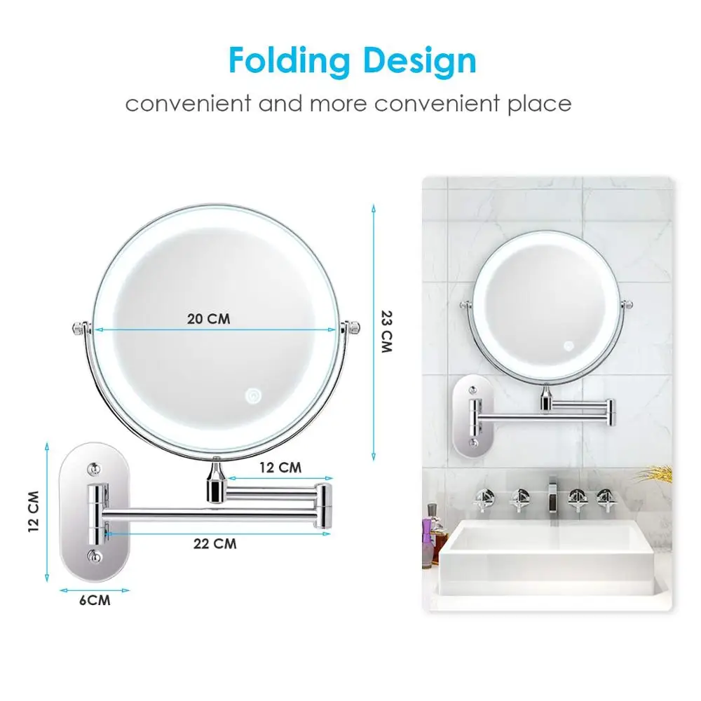 2 Sided Attached To Wall Magnifying Shaving Mirror for Hotel Bathroom