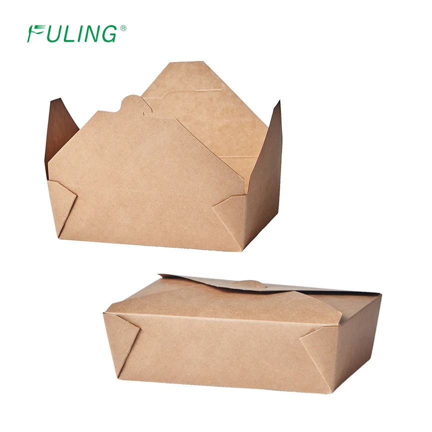 FULING Disposable Take Out Containers Microwaveable Kraft Paper To Go Containers Takeout Box