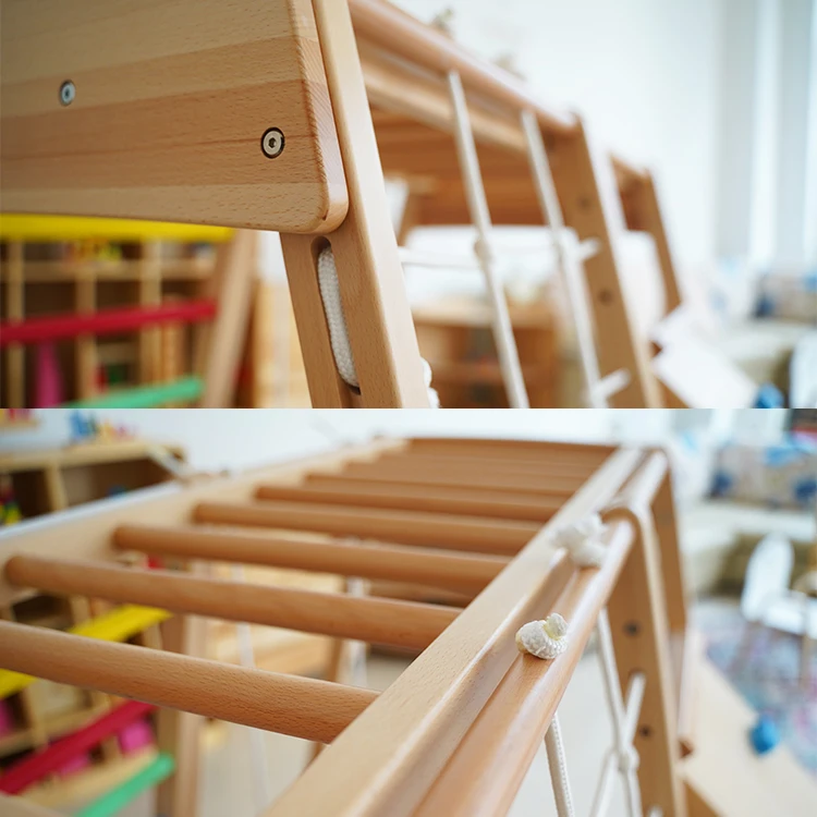 Indoor Wooden Slide And Swing Set Wooden Indoor Climbing Frame Kids Playground Equipment Wooden Climbing Wall Toys