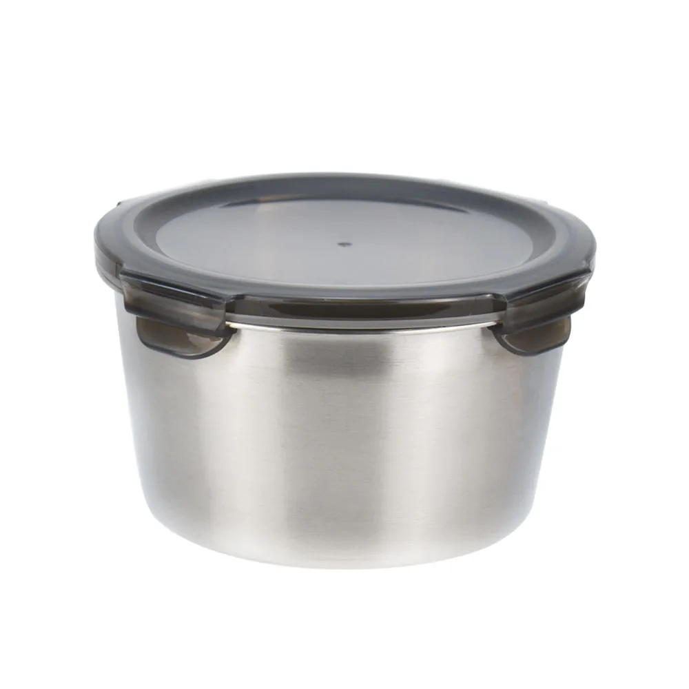 Круглый Ланч-бокс из нержавеющей стали, 350 мл, 550 мл, 850 мл, контейнер для хранения пищевых продуктов с черными крышками PP