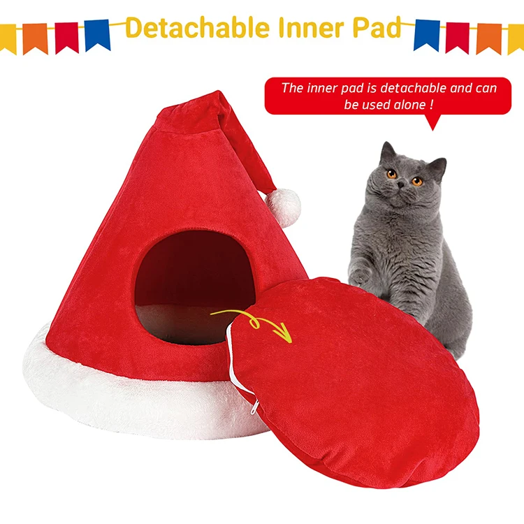 2024 New Version Dog Cat Cave Bed Tent Christmas Hat Gift Luxury Soft Warm Outdoor Indoor Cat House