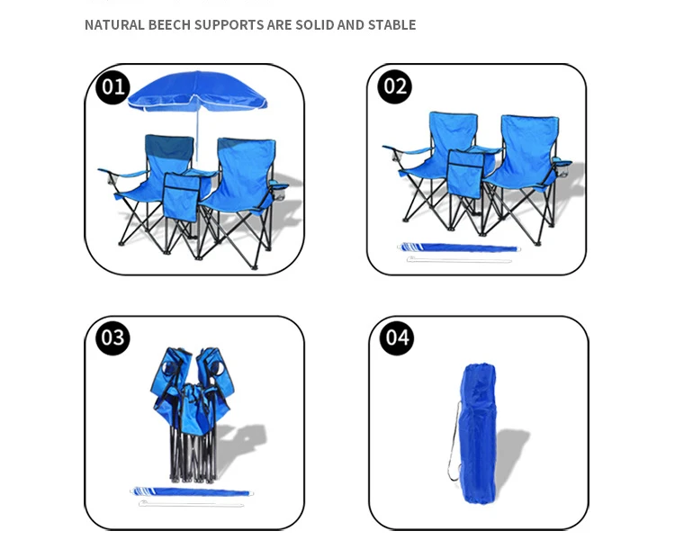 Factory Custom Wholesale Portable double outdoor folding large beach chair with umbrella and cooler bag for camping