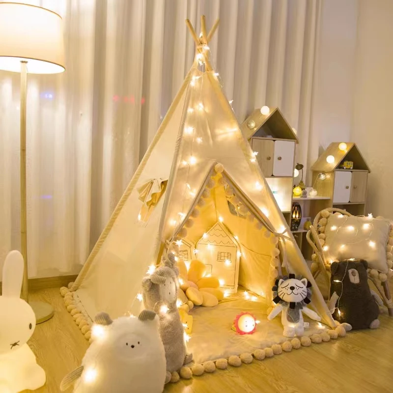 Children Cotton Canvas Princess Tipi Tent for Kids Indoor Indian Teepee Tent Playhouse