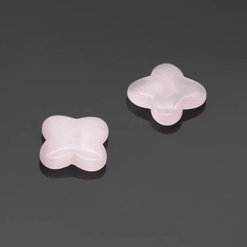 Hot Sale Synthetic Pink Stone Four Leaf Clover Loose Gemstone  with Hole for Jewelry Making