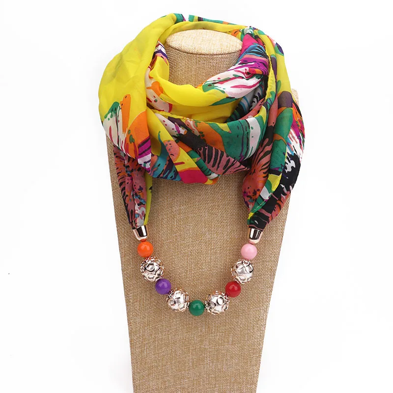 2020 Beaded Pearl scarf women chiffon necklace scarf in Amazon Bestseller