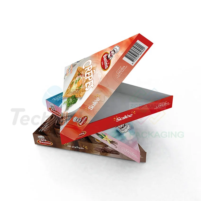 Eco Friendly Biodegradable Cheap Take Out Crepes Triangle Box Custom Waffle Cake Cookies Bakery Lunch Picnic Burger Paper Box