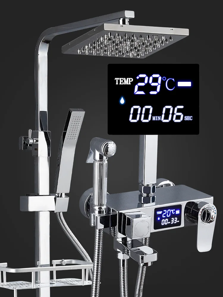 Constant temperature digital display shower shower set full copper faucet bathroom household lift pressurized
