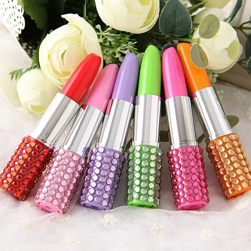Creative stationery cheap cute diamond lipstick shaped ballpoint pen custom gift