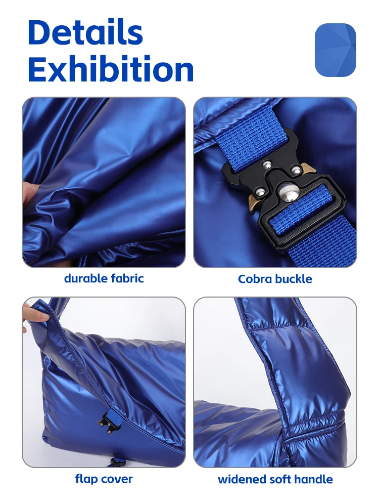 Blue Puffy Shoulder Bag Fashion Puff Cotton Winter Padded Puffer Messenger Hobo Bag Quilted Crossbody Bag for Women