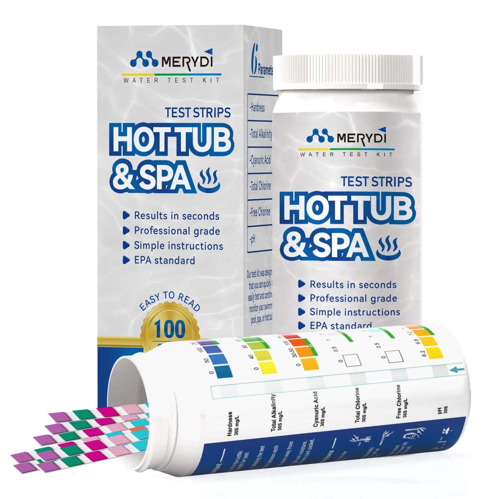 Pool Test Strips Water Chemical Testing for Hot tub and Spa Accurate Test Bromine Alkalinity pH Chlorine Hardness Cyanuric Acid
