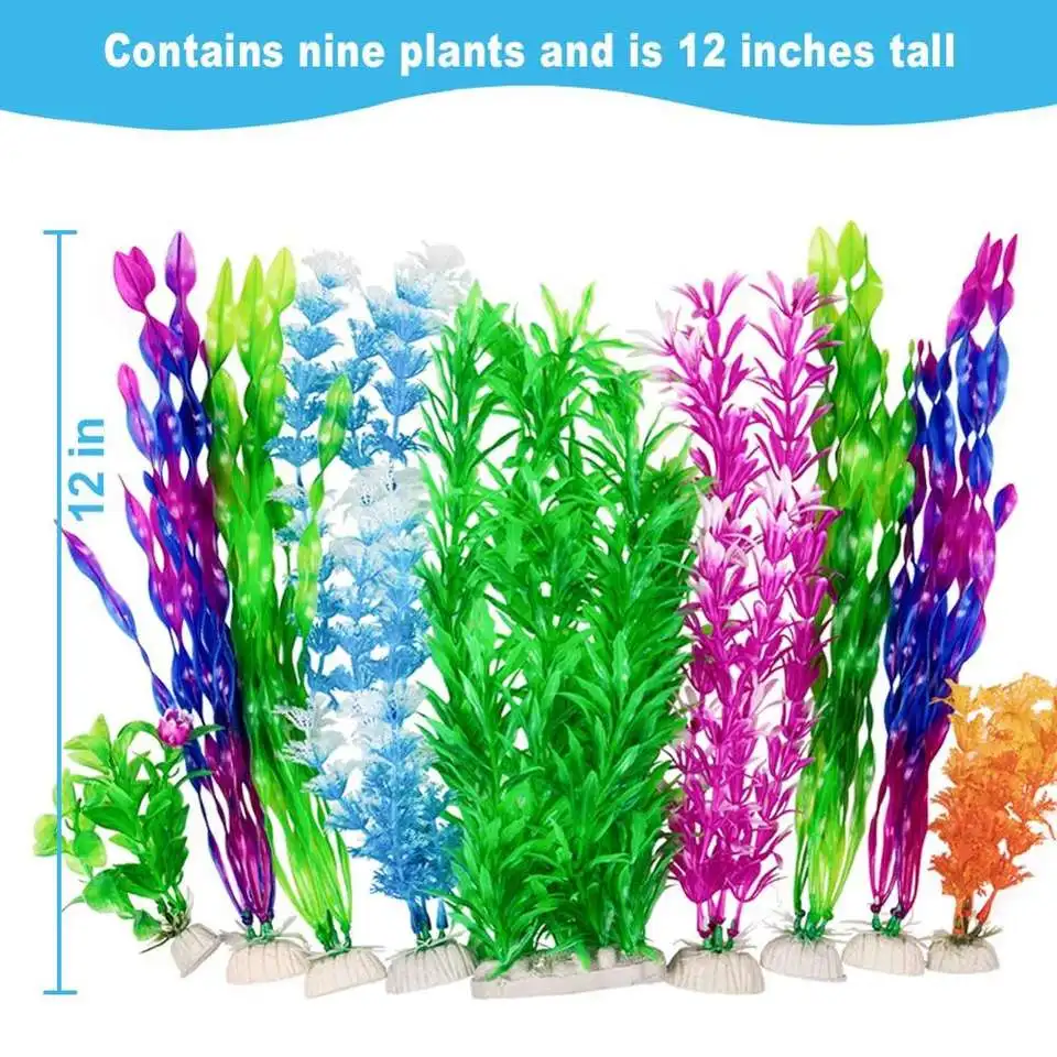 9 Pack Large Aquarium Plants Artificial Aquatic Plants, simulate Plants and Aquarium Landscape vividly (12inch)