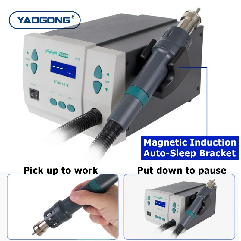 YAOGONG 861DW 1000W Auto Sleep Quick Setting SMD Rework Machine Mobile Phone Repair Tools Hot Air Heat Gun Desoldering Station