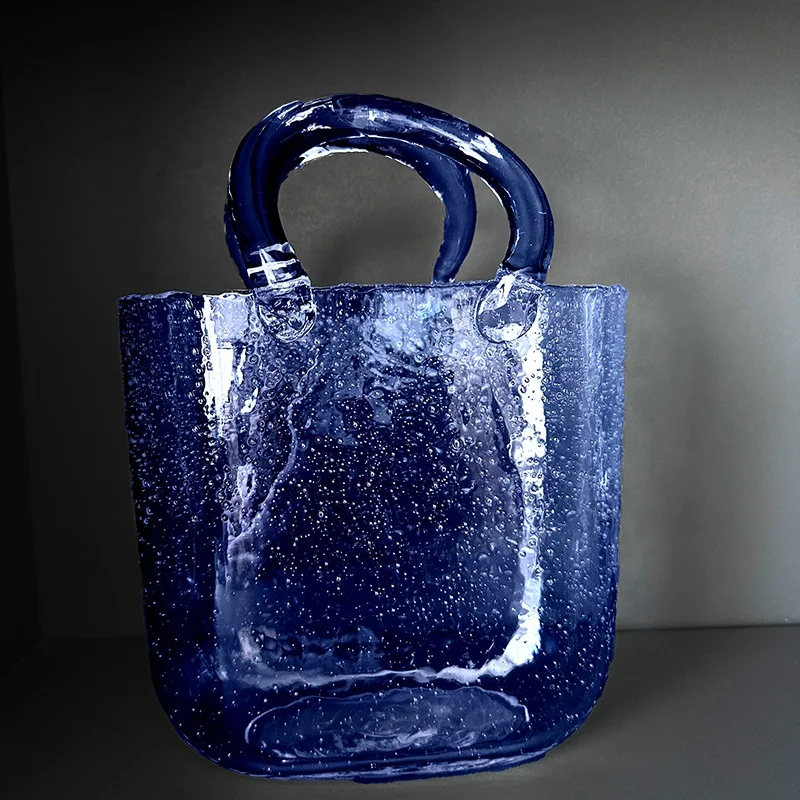 wholesale elegant hand blown crystal glass purse bag vase for dried and artificial flowers