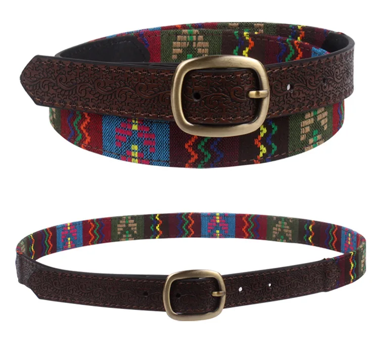 Whosales Cheap OEM Decorative High Quality Handwork Custom Designs Lady Jean Knitted PU Leather Embroidery Belts