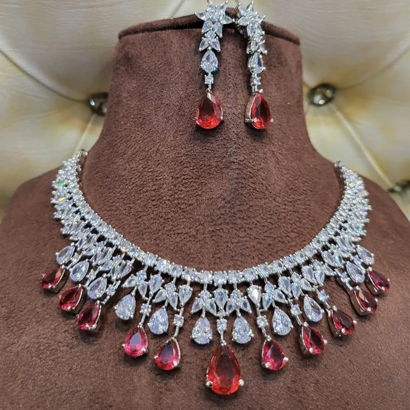 Emmaya Luxury Water Drop Element Green Stone CZ Necklace Earrings Customized Bridal Fine Jewelry Sets For Women Wedding Party