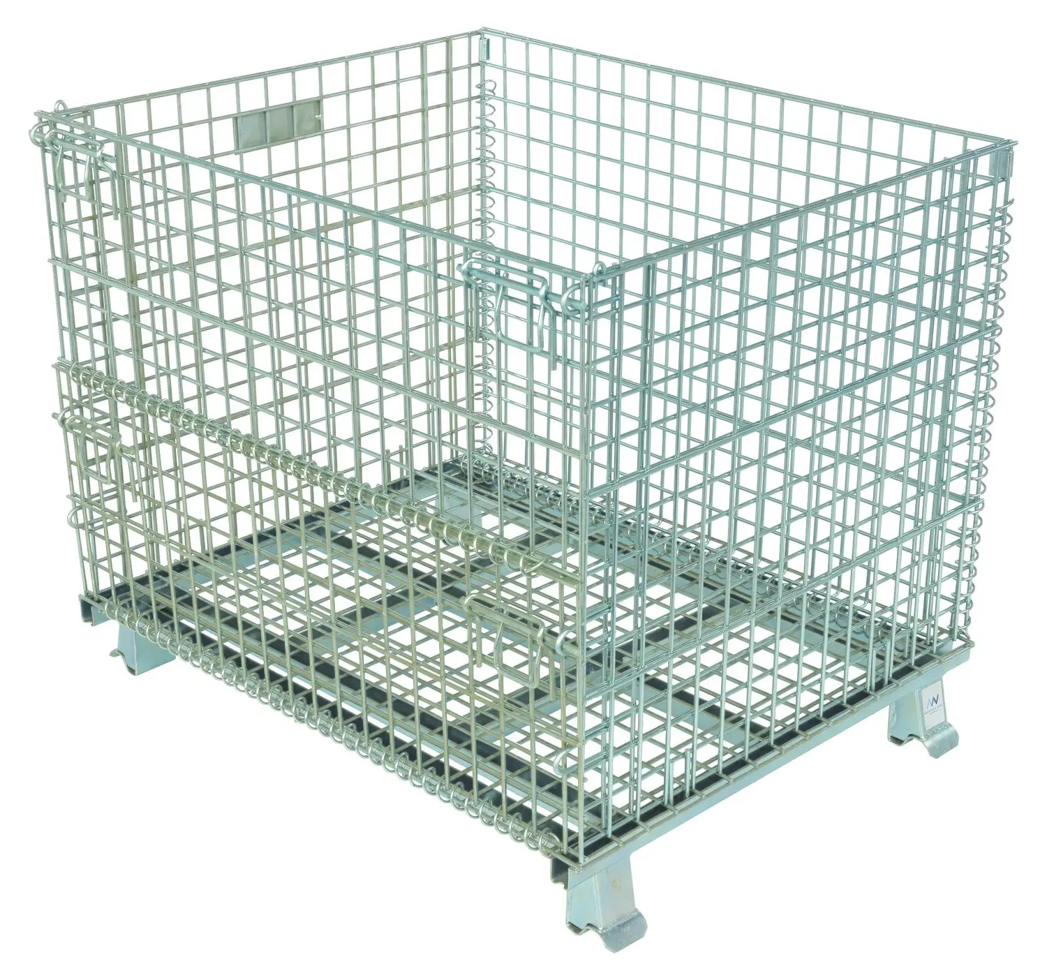 Metal folding storage bin cage wire mesh container with top lid for pallet