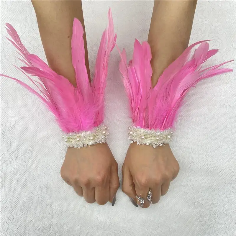Feather Bracelet Pearl Lace Chicken Feather Bracelet Cuff Halloween Costume Accessories