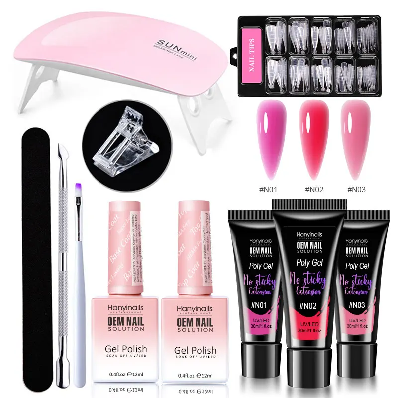 Poly Nail Tips Gel Set 30ML No Sticky Extension Poly Gel Polish Nude 24 Colors Solution Kit for Beginner