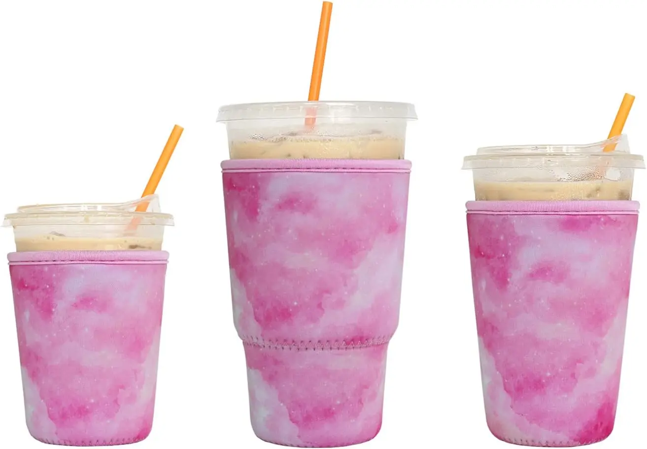 Custom Sublimation Reusable Insulated 3 size Iced Coffee Cup Insulator Sleeve Neoprene coffee Cup Sleeve Iced Beverages Holder