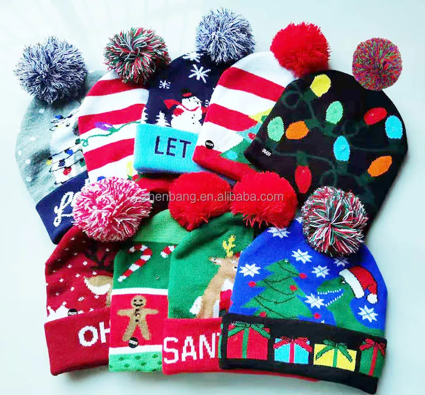 Warm Christmas Hat For Children Women Led Light Up Beanie Hat Funny  Christmas Hats Green Tree Gift Winter Dacron Conventional