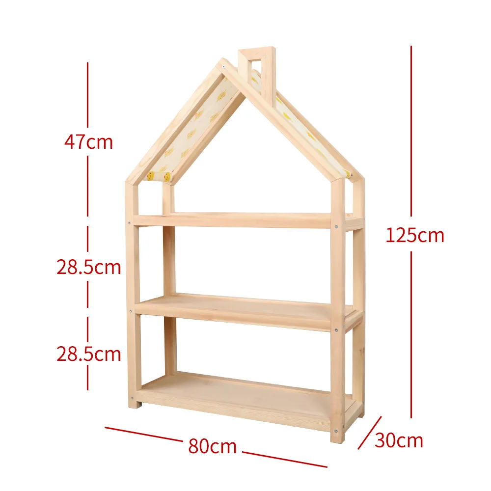 Children Bookshelf Simple Multilayer House-shape Floor Standing Shelving Study Bookcase Toy Storage Rack Cabinet Wood Modern